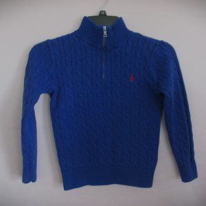 Size M 10-12 POLO RALPH LAUREN 100% Thick Cotton Dark Blue Ribbed Zipper Sweater